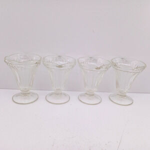 Set of 4 Vintage Clear Glass Dessert Parfait Sundae Cups – Ribbed Footed Dishes